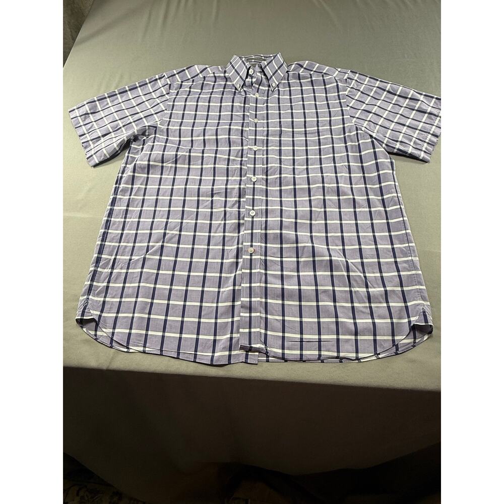 Daniel Cremieux Men’s Large Short Sleeve Button Down Shirt Purple White  Plaid